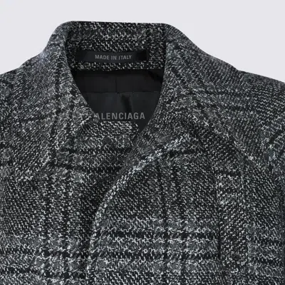 Balenciaga One Layer Checked Belted Coat In Gray