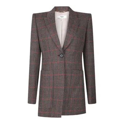 Chloé Tailored Jacket Longline Silhouette In Gray