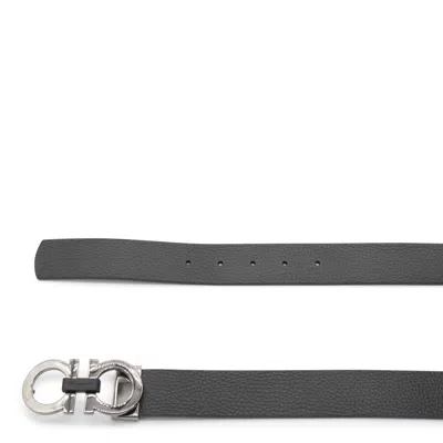 Ferragamo Black Leather Gancini Belt In Black