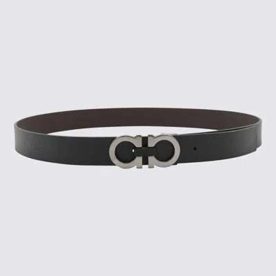 Ferragamo Black Leather Gancini Belt In Black