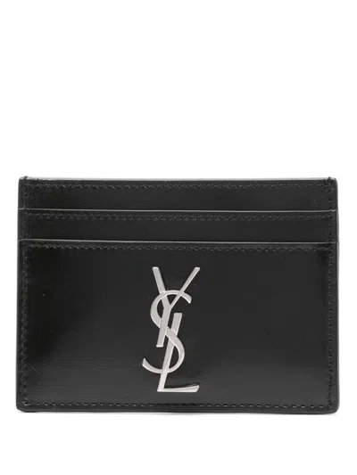 Saint Laurent Monogram Leather Card Holder In Black