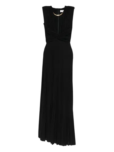 Elisabetta Franchi Long Sleeveless Dress With Deep V-neckline In Black