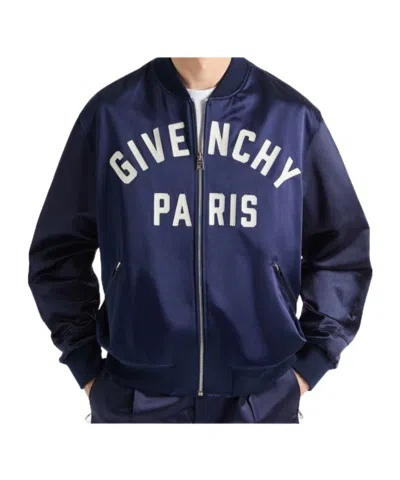 Givenchy Deep Navy Satin-finish Bomber Jacket In Blue