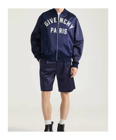 Givenchy Deep Navy Satin-finish Bomber Jacket In Blue