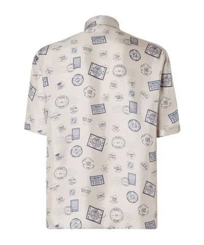 Fendi Postage Stamp-print Silk Shirt In White