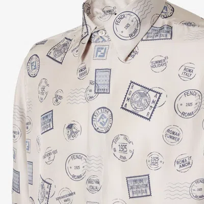 Fendi Postage Stamp-print Silk Shirt In White