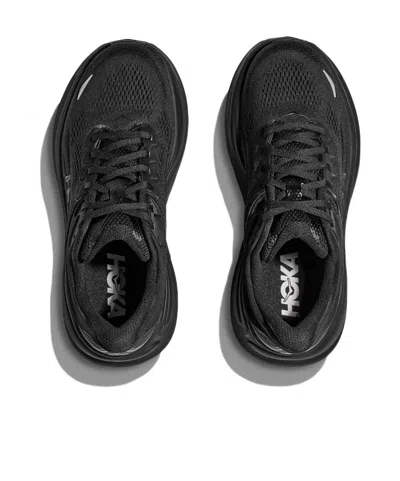Hoka Bondi 9 Black Low Top Sneakers With Maxi Logo Lettering On The Side In Tech Fabric Unisex In Black