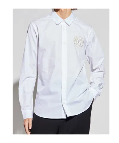 Versace Jeans Couture Logo Embroidered Long-sleeved Shirt In White
