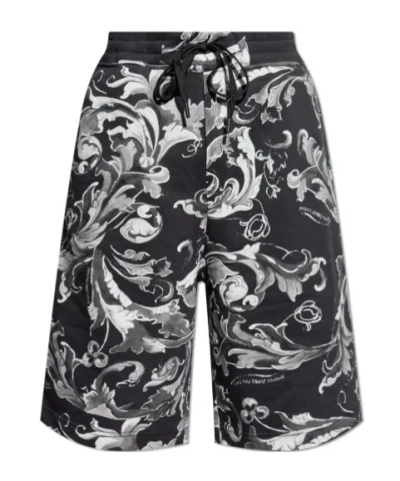 Versace Jeans Couture Barocco Printed Shorts In Black
