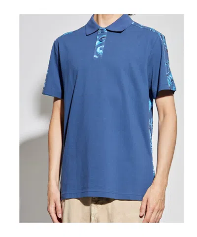 Versace Jeans Couture Barocco Printed Short-sleeved Polo Shirt In Blue