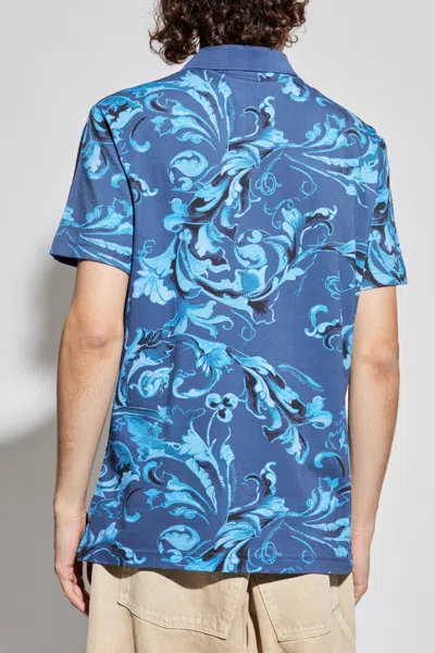 Versace Jeans Couture Barocco Printed Short-sleeved Polo Shirt In Blue