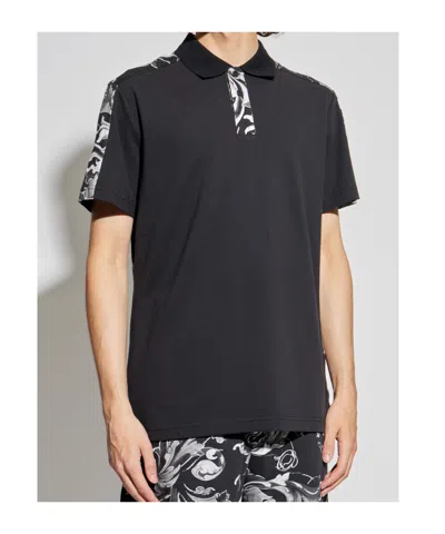Versace Jeans Couture Barocco Printed Short-sleeved Polo Shirt In Black