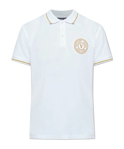 Versace Jeans Couture Logo Embroidered Short-sleeved Polo Shirt In Blue