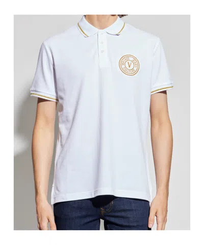 Versace Jeans Couture Logo Embroidered Short-sleeved Polo Shirt In Blue
