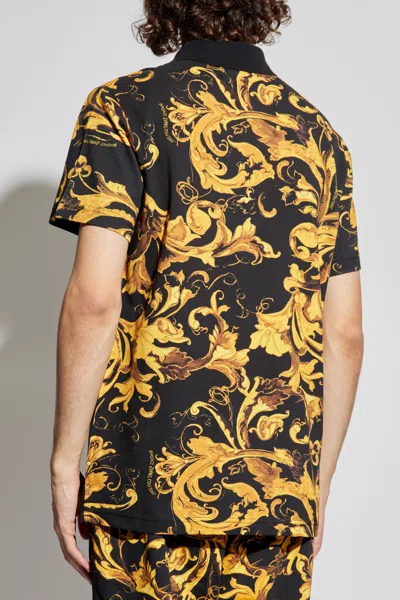 Versace Jeans Couture Barocco Printed Short-sleeved Polo Shirt In Black