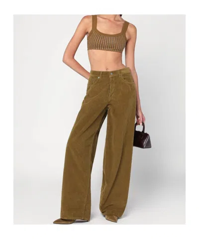 Haikure Wide Corduroy Trousers With Pockets And Belt Loops In Brown