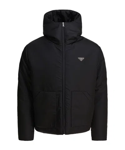 Prada Black Re-nylon Downjacket Wintercoat In Black