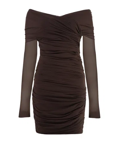 Philosophy Di Lorenzo Serafini Elegant Draped Mini Dress With Removable Sleeves