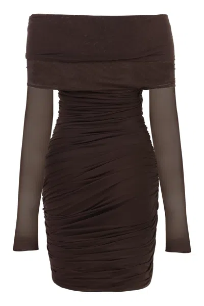 Philosophy Di Lorenzo Serafini Elegant Draped Mini Dress With Removable Sleeves