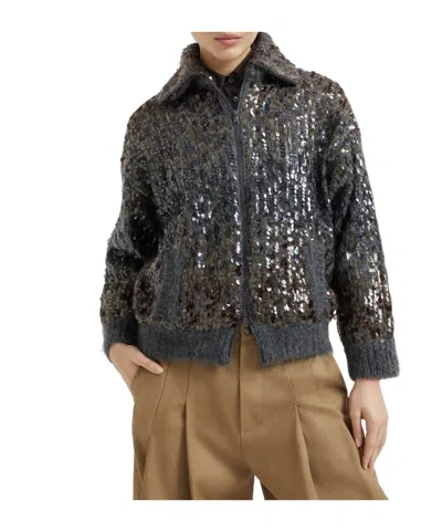 Brunello Cucinelli Embellished Crewneck Knitwear With Ribbed Accents In Black