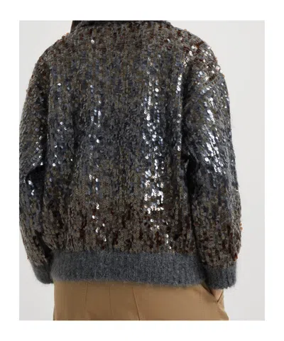 Brunello Cucinelli Embellished Crewneck Knitwear With Ribbed Accents In Black