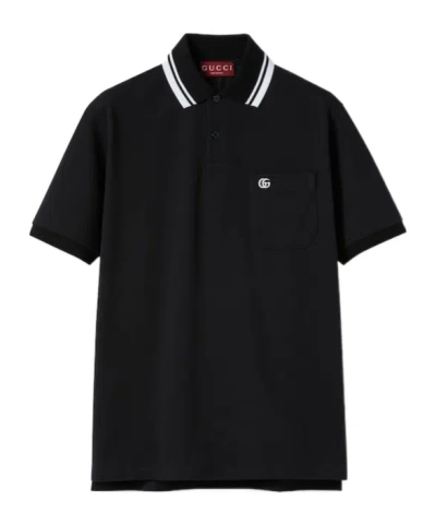 Gucci Blue Stretch Cotton Embroidered Polo Shirt