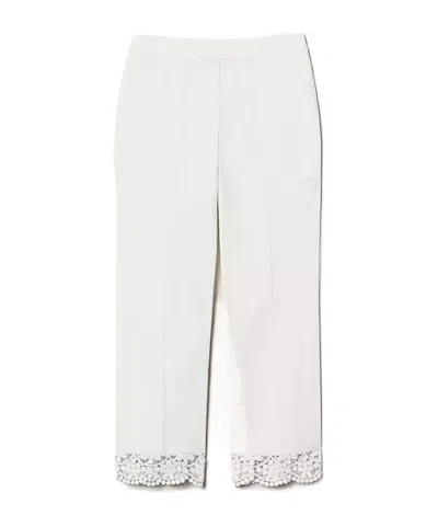 Twinset Lace Cropped Poplin Trousers