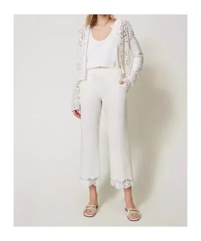 Twinset Lace Cropped Poplin Trousers