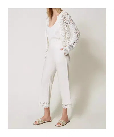 Twinset Lace Cropped Poplin Trousers