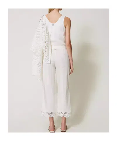 Twinset Lace Cropped Poplin Trousers