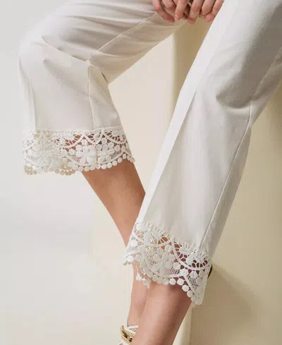Twinset Lace Cropped Poplin Trousers