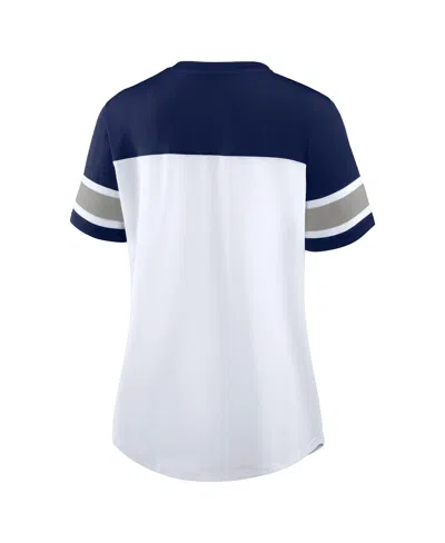 Fanatics Women's White/navy Dallas Cowboys Athena Rhinestone Lace-up V-neck T-shirt
