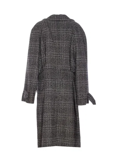 Balenciaga One Layer Checked Belted Coat In Gray