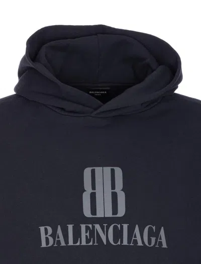 Balenciaga Black Hoodie With Fixed Hood And Logo Lettering On The Front In Cotton Man In Black