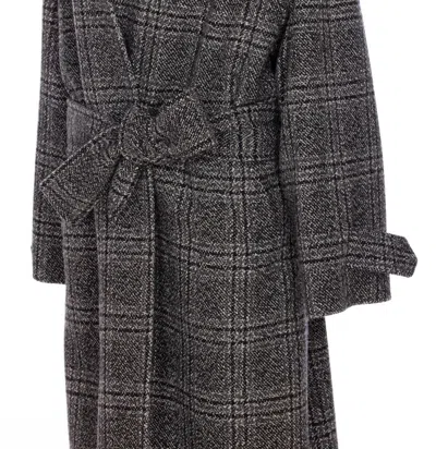 Balenciaga One Layer Checked Belted Coat In Gray