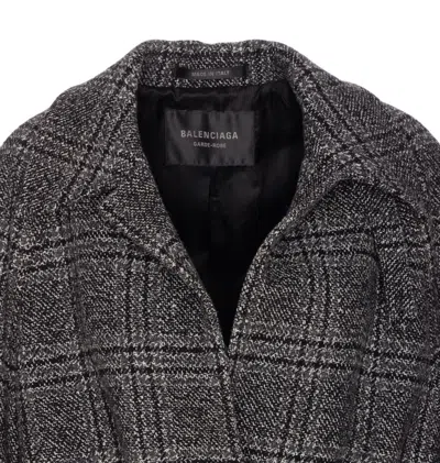 Balenciaga One Layer Checked Belted Coat In Gray
