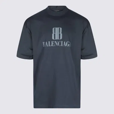 Balenciaga High-collar Black T-shirt With Logo Print In Blue