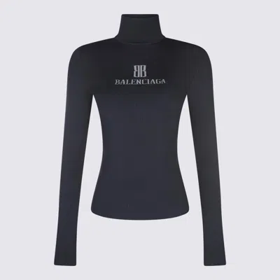 Balenciaga Viscose Nano Bb High Neck Sweater In Blue