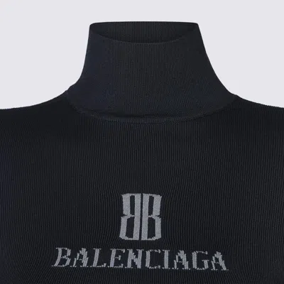 Balenciaga Viscose Nano Bb High Neck Sweater In Blue