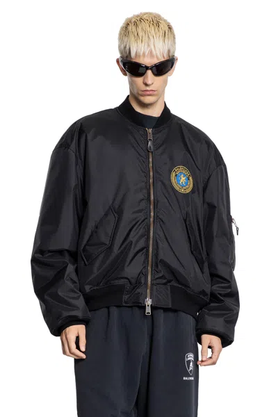 Balenciaga Men Bomber Jacket With Logo In Black