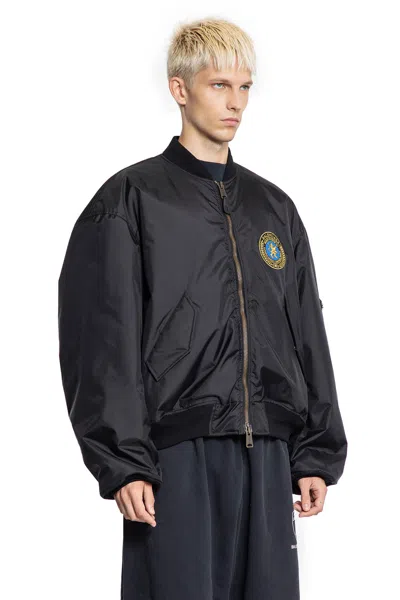 Balenciaga Men Bomber Jacket With Logo In Black