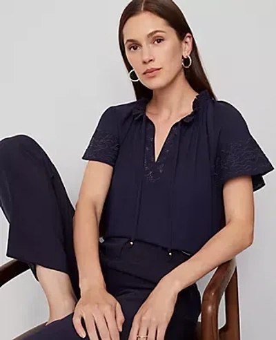 Ann Taylor Tie Neck Ruffle Popover Top