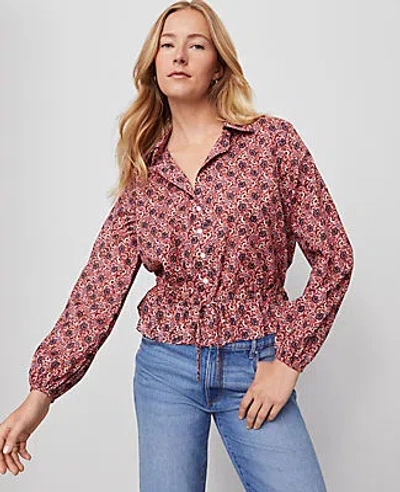 Ann Taylor Weekend Collection Floral Tie Waist Popover Top
