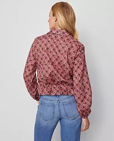 Ann Taylor Weekend Collection Floral Tie Waist Popover Top