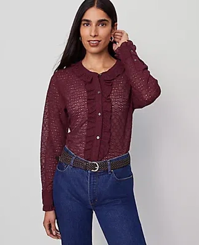 Ann Taylor Lace Ruffle Trim Blouse