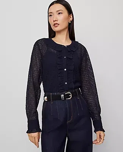 Ann Taylor Lace Ruffle Trim Blouse