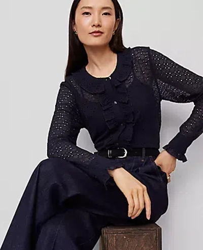 Ann Taylor Lace Ruffle Trim Blouse