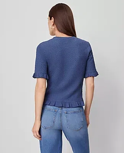Ann Taylor Popcorn Knit Ruffle Trim Blouse