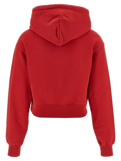 Jacquemus Cropped Hooded Drawstring Top In Red