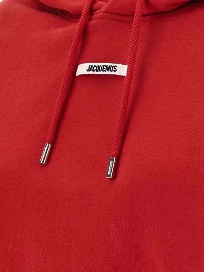 Jacquemus Cropped Hooded Drawstring Top In Red